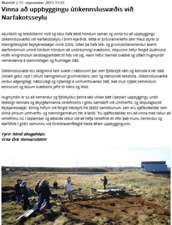 Víkurfréttir: SEEDS sjálfboðaliðar aðstoða við uppbyggingu útikennslusvæðis við Narfakotsseylu