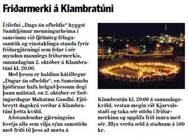 Morgunblaðið - Friðarmerki á Klambratúni